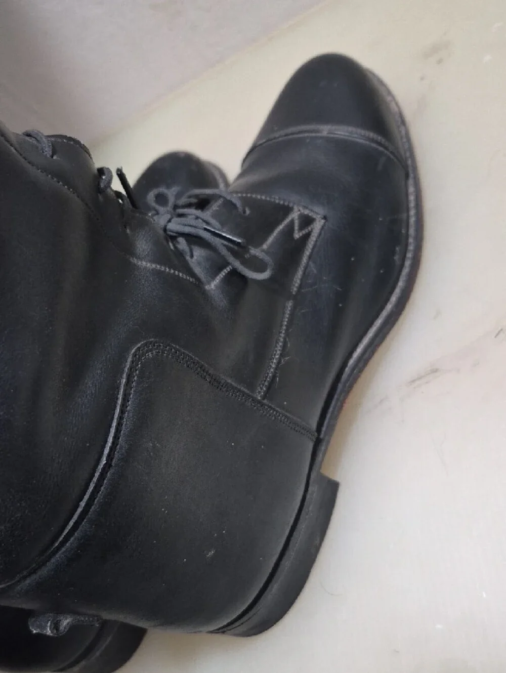 Tall Black Leather Lace-Up Riding Boots